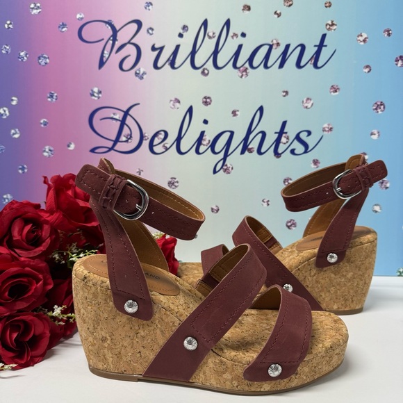 SALE VALENTINA CORK LEATHER WEDGES - Picture 4 of 8